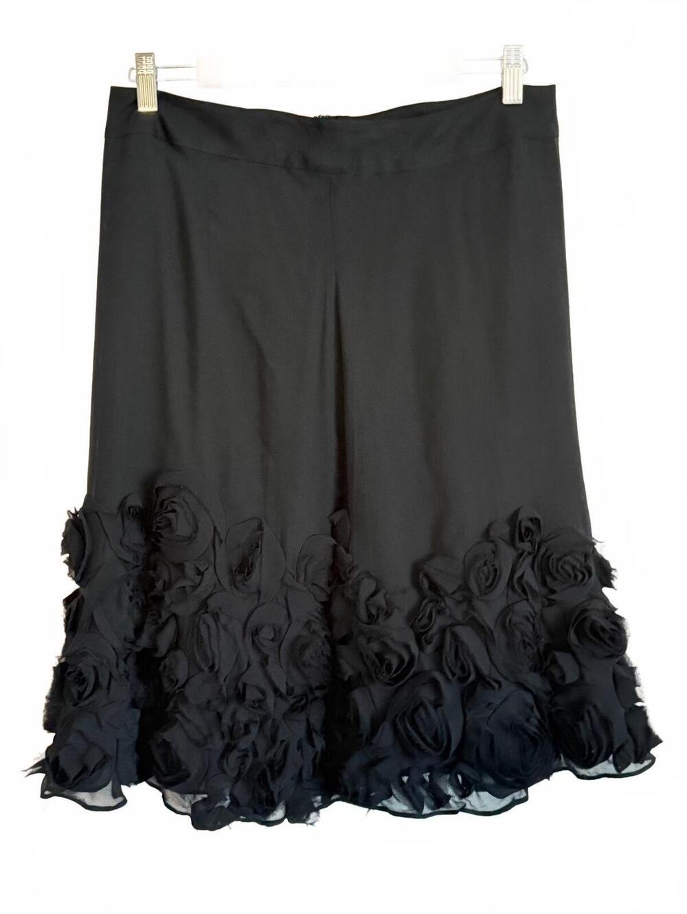 Talbots 100% Silk Black Floral Embellished Skirt